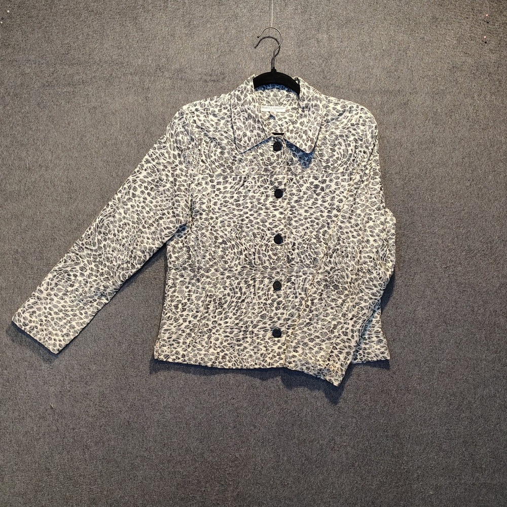 Rebecca Malone‎ Petite Womens Black White Patterned Blazer Jacket Size PS